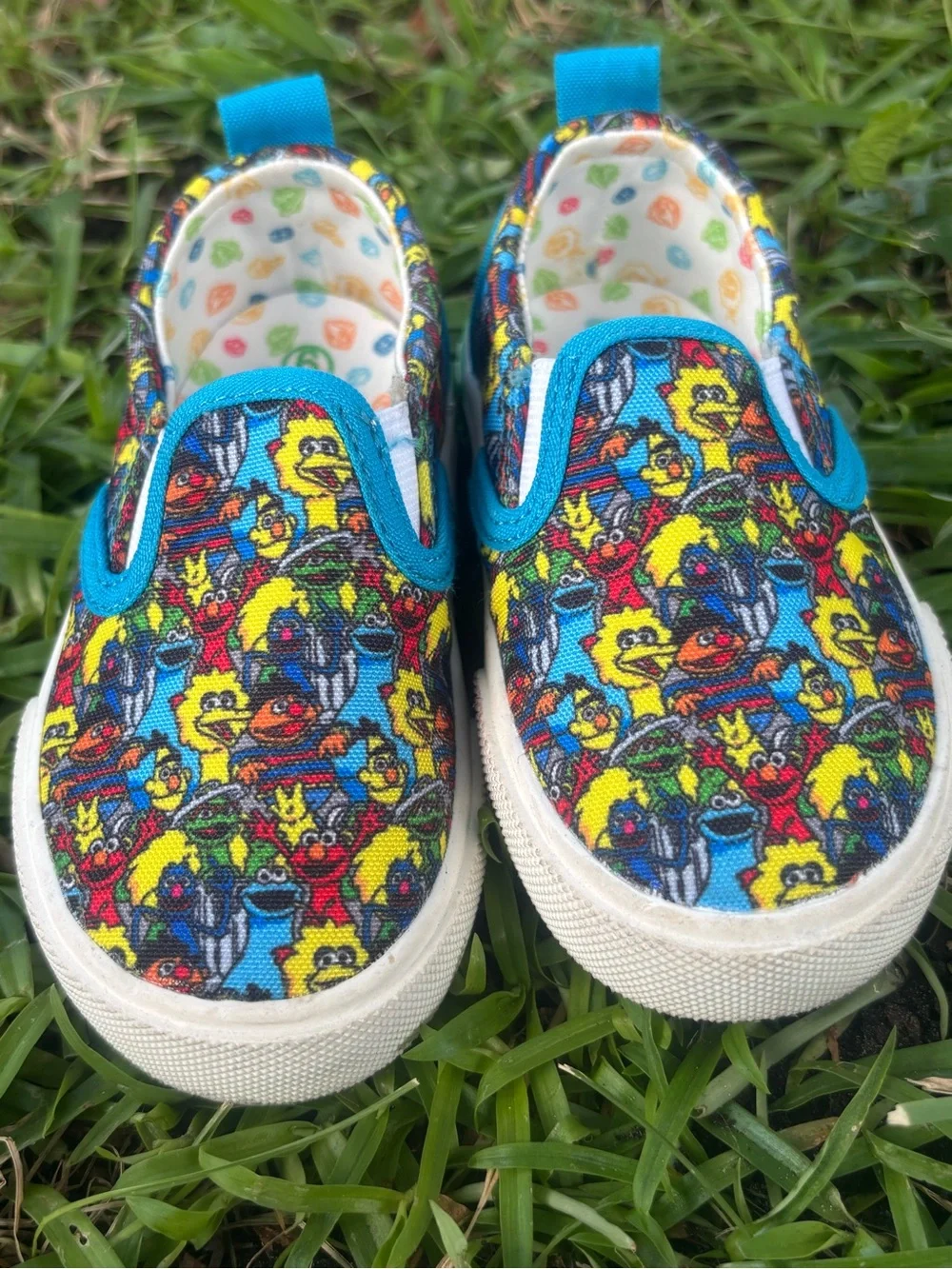 Kids Slip-On Canvas Shoes with Colorful Character Print - Blue Trim Sesame 6